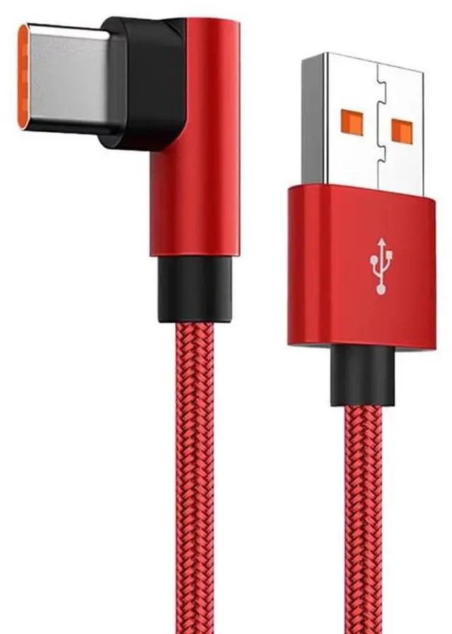 Alt view image 2 of 7 - 2/3 PCS 120W Fast Charging Cable USB 6A to Type-C 90Degree Right Angle for Android Phone Red+Black 3ft