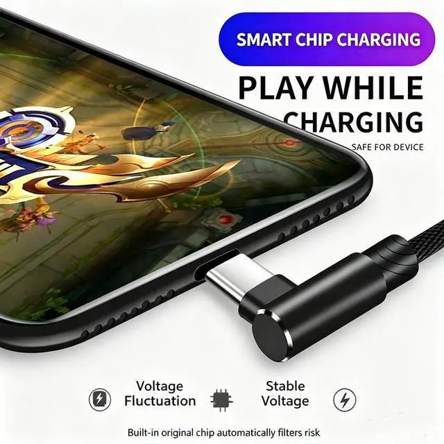 Alt view image 7 of 7 - 2/3 PCS 120W Fast Charging Cable USB 6A to Type-C 90Degree Right Angle for Android Phone Red+Black 3ft