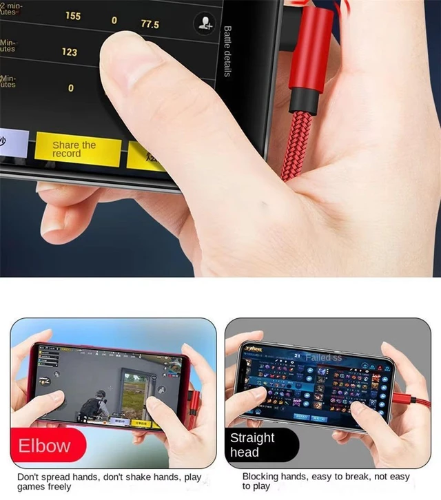 Alt view image 4 of 7 - 2PCS 120W Fast Charging Cable USB 6A to Type-C 90Degree Right Angle for Android Phone Red+Black 10ft
