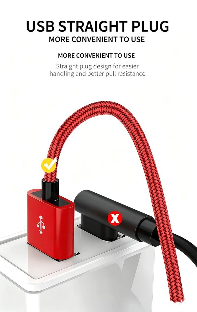 Alt view image 7 of 7 - 3PCS 120W Fast Charging Cable USB 6A to Type-C 90Degree Right Angle for Android Phone Red+Black+Blue 3ft