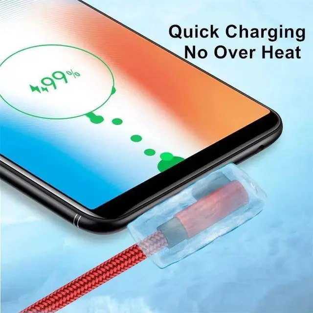 Alt view image 2 of 6 - 3PCS 120W Fast Charging Cable USB 6A to Type-C 90Degree Right Angle for Android Phone Red+Black+Blue 10ft