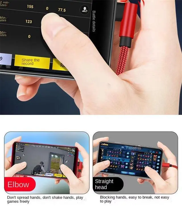 Alt view image 4 of 6 - 3PCS 120W Fast Charging Cable USB 6A to Type-C 90Degree Right Angle for Android Phone Red+Black+Blue 10ft