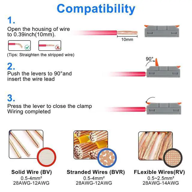 Alt view image 7 of 7 - 30Pcs 3-in-3-Out Lever Wire Connectors Compact Electrical Splicing Terminal Kit