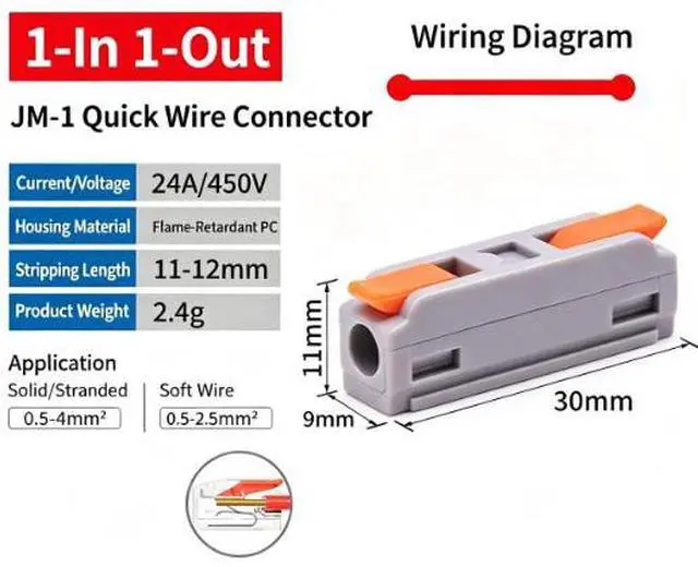 Main image of 30Pcs 3-in-3-Out Lever Wire Connectors Compact Electrical Splicing Terminal Kit