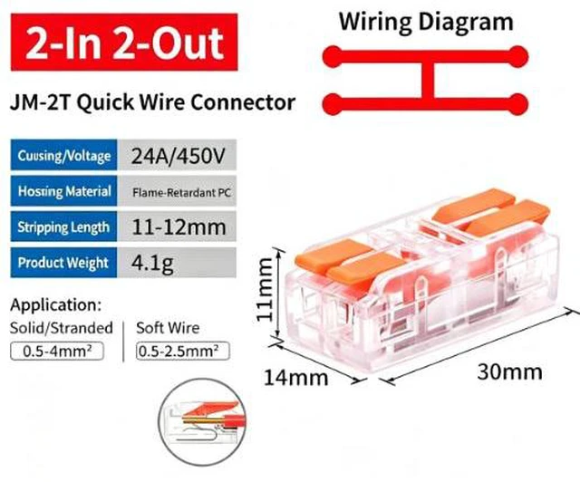 Main image of 30Pcs 3-in-3-Out Lever Wire Connectors Compact Electrical Splicing Terminal Kit 2-in-2-Out-Transparent-20pcs