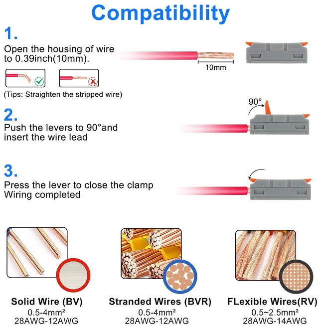 Alt view image 6 of 7 - 30Pcs 3-in-3-Out Lever Wire Connectors Compact Electrical Splicing Terminal Kit 2-in-2-Out-Transparent-20pcs