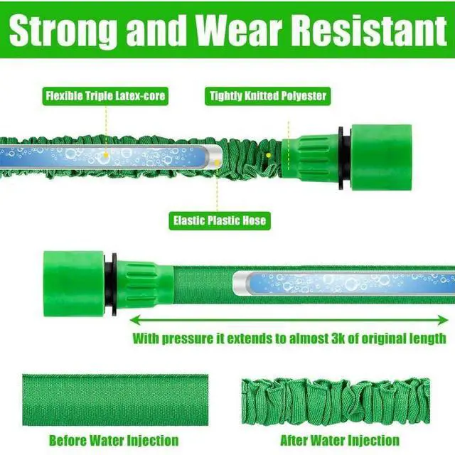 Alt view image 2 of 7 - Expanding Expandable Flexible Garden Water Hose w Spray Nozzle 25, 50, 75, 100FT Green 50 ft