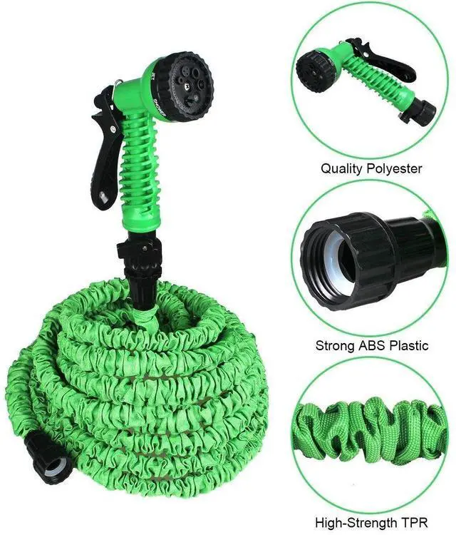 Alt view image 5 of 7 - Expanding Expandable Flexible Garden Water Hose w Spray Nozzle 25, 50, 75, 100FT Green 50 ft