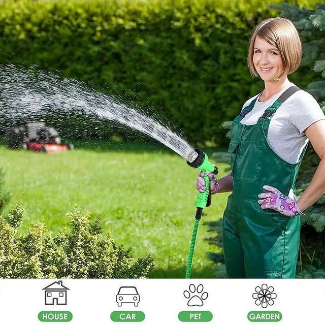 Alt view image 5 of 7 - Expanding Expandable Flexible Garden Water Hose w Spray Nozzle 25, 50, 75, 100FT Green 100 ft