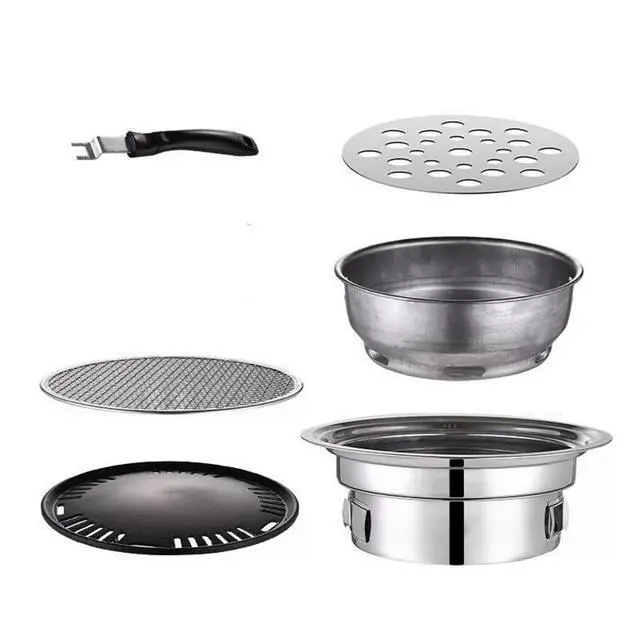 Alt view image 2 of 7 - Portable Camping Grill Stove Charcoal Barbecue Grill Household Korean BBQ Grill