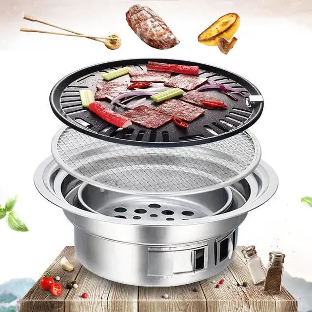 Alt view image 3 of 7 - Portable Camping Grill Stove Charcoal Barbecue Grill Household Korean BBQ Grill