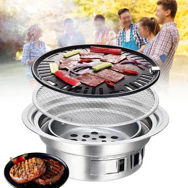 Alt view image 6 of 7 - Portable Camping Grill Stove Charcoal Barbecue Grill Household Korean BBQ Grill