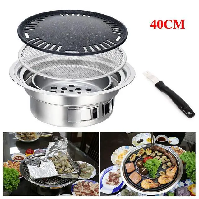 Alt view image 7 of 7 - Portable Camping Grill Stove Charcoal Barbecue Grill Household Korean BBQ Grill
