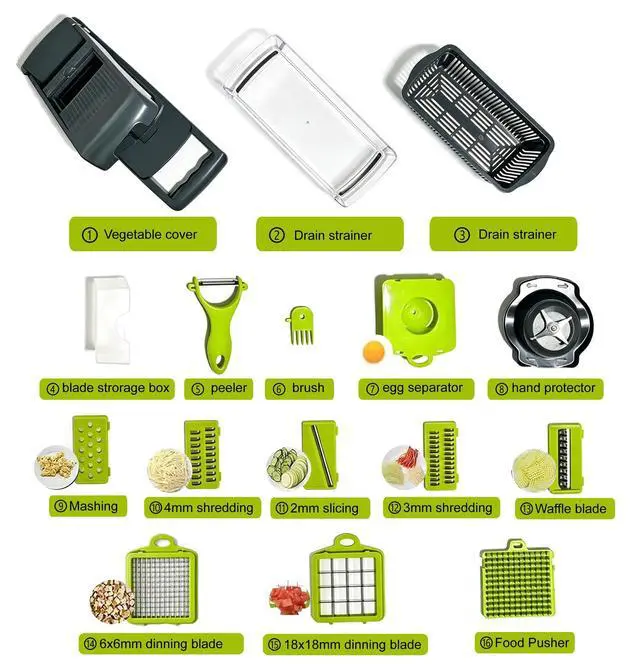 Alt view image 3 of 7 - 16-In-1 Vegetable Fruit Chopper Cutter Food Onion Veggie Dicer Slicer 11 Blade