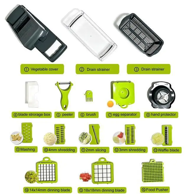 Alt view image 3 of 7 - 16-In-1 Vegetable Fruit Chopper Cutter Food Onion Veggie Dicer Slicer Kitchen
