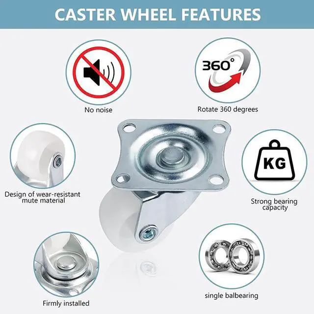 Alt view image 6 of 7 - 4-8 pack 1" 1.25" 1.5" 2" Heavy Duty Swivel Caster Set Rubber Wheels All Swivel 1.25 inch 4 pieces