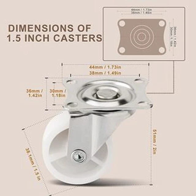 Alt view image 2 of 6 - 4-8 pack 1" 1.25" 1.5" 2" Heavy Duty Swivel Caster Set Rubber Wheels All Swivel 2 inch 4 pieces