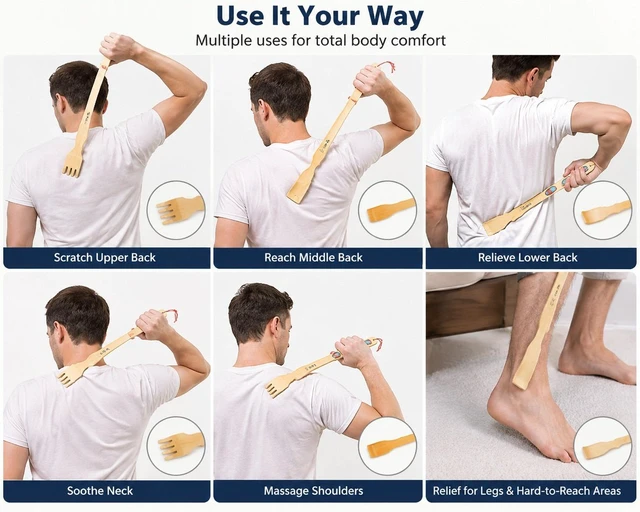 Alt view image 3 of 7 - 4Pcs 18" Bamboo Wooden Itch Therapeutic Relaxer Back Scratcher Massage Roller