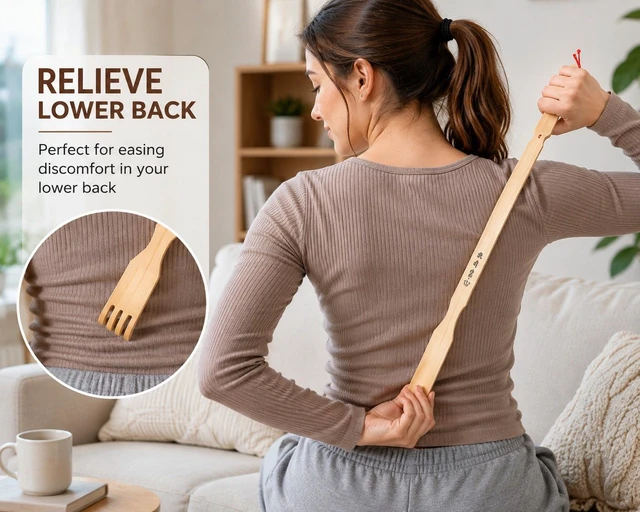 Alt view image 4 of 7 - 4Pcs 18" Bamboo Wooden Itch Therapeutic Relaxer Back Scratcher Massage Roller