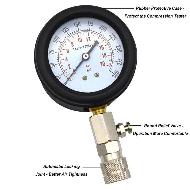 Alt view image 3 of 7 - Engine Cylinder Compression Tester Gauge Kit Gas Petrol Diagnostic Testing Tool