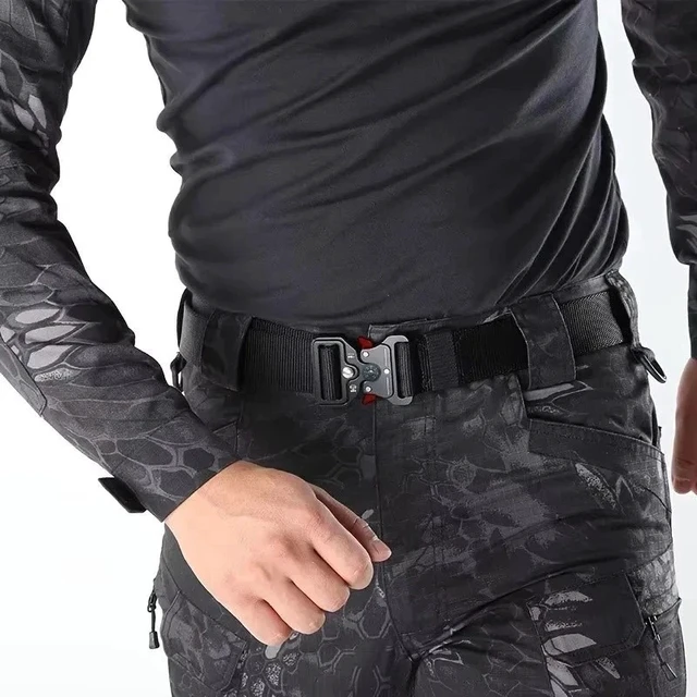 Alt view image 4 of 7 - Genuine Tactical Belt Quick Release Nylon Military Outdoor Sports Black Unisex Coffee+Gold Ear 125CM -49.21 In