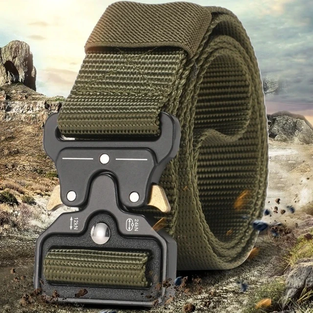 Alt view image 3 of 7 - Genuine Tactical Belt Quick Release Nylon Military Outdoor Sports Black Unisex Coffee+Gold Ear 125CM -49.21 In
