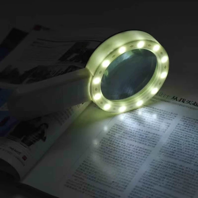 Alt view image 4 of 6 - 30X Jumbo Handheld Magnifying Glass w/ 12 Bright LED Light Illuminated Magnifier Chrome Button