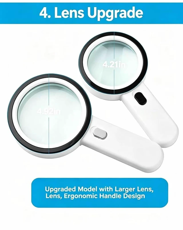 Alt view image 6 of 6 - 30X Jumbo Handheld Magnifying Glass w/ 12 Bright LED Light Illuminated Magnifier Chrome Button