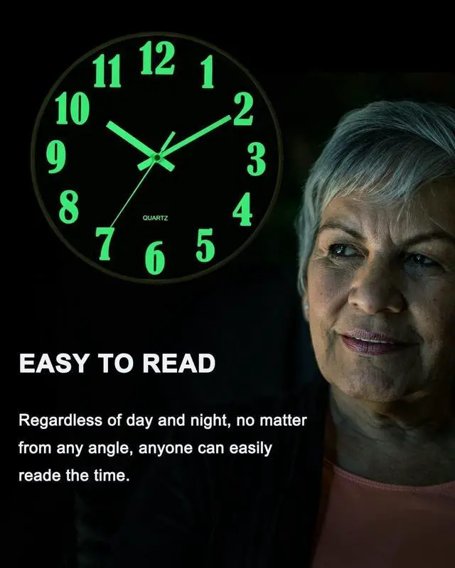 Alt view image 3 of 7 - 12'' Large Wall Clock Luminous Quartz Night Glow Light In The Dark Silent Home Black