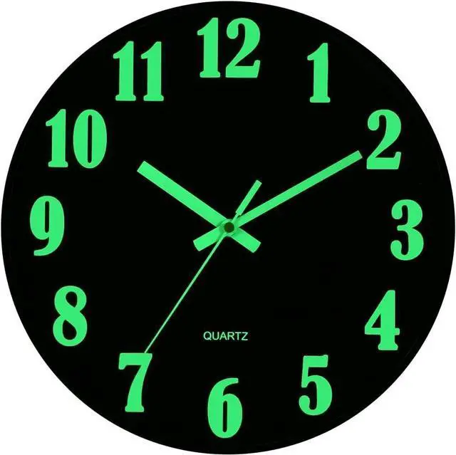 Main image of 12'' Large Wall Clock Luminous Quartz Night Glow Light In The Dark Silent Home Black