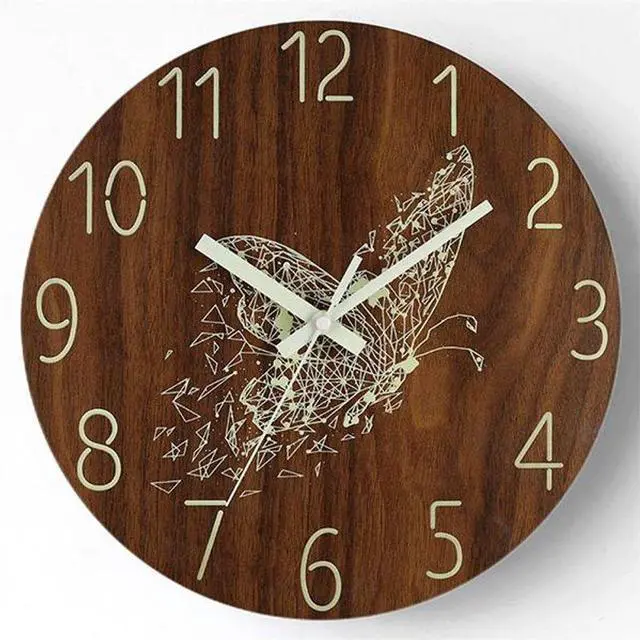 Main image of 12'' Large Wall Clock Luminous Quartz Night Glow Light In The Dark Silent Home butterfly