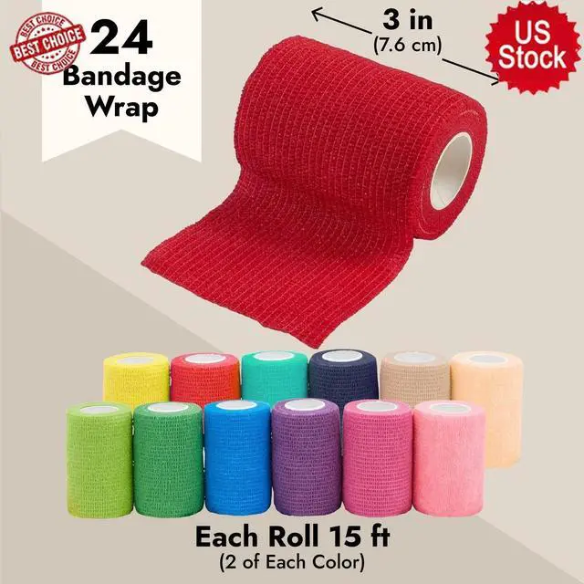 Alt view image 5 of 7 - 3 Inch x 5 Yards Colorful Self Adherent Wrap Bandage 12 Colors 24 Rolls