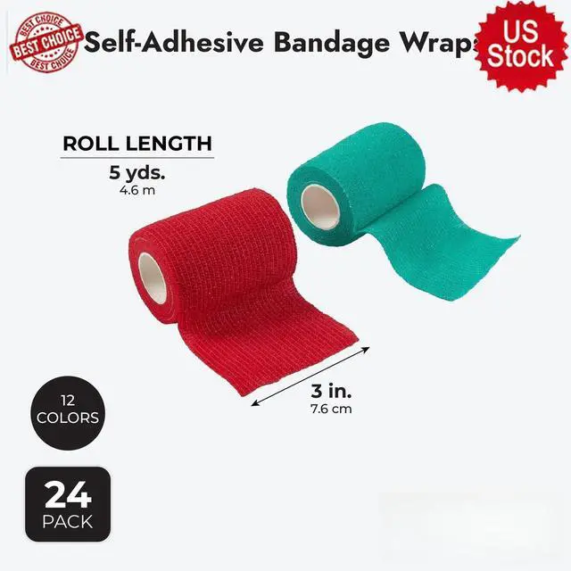 Alt view image 6 of 7 - 3 Inch x 5 Yards Colorful Self Adherent Wrap Bandage 12 Colors 24 Rolls