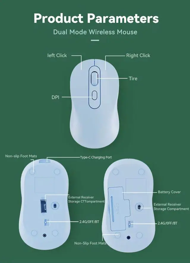 Alt view image 5 of 7 - 2.4G Bluetooth Dual Mode Wireless Mouse Silent Click Rechargeable For Laptop PC