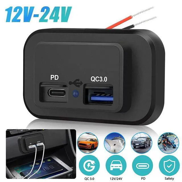 Alt view image 4 of 7 - Car Charger Socket Dual USB Port Quick Charging Power Adapter Outlet Panel Mount