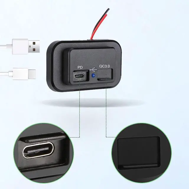 Alt view image 6 of 7 - Car Charger Socket Dual USB Port Quick Charging Power Adapter Outlet Panel Mount