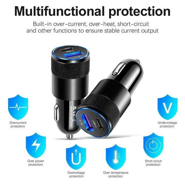 Alt view image 5 of 6 - 2Pack Fast Charging 2 Port PD USB-C Car Charger Adapter For iPhone For Samsung-PD15W-Silver-2pcs