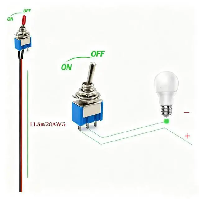 Alt view image 6 of 7 - 1SET SPST Mini Toggle Switch Wires On/Off Metal Small Automotive Car Truck 4PCS