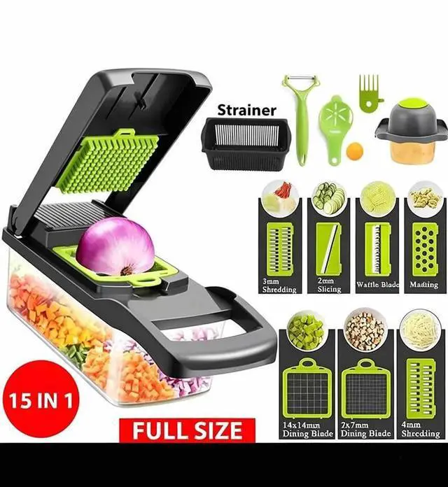Alt view image 2 of 7 - 15-In-1 Vegetable Fruit Chopper Cutter Food Onion Veggie Dicer Slicer Kitchen-15-In-1 Scoop-shaped slicer with 11 blades