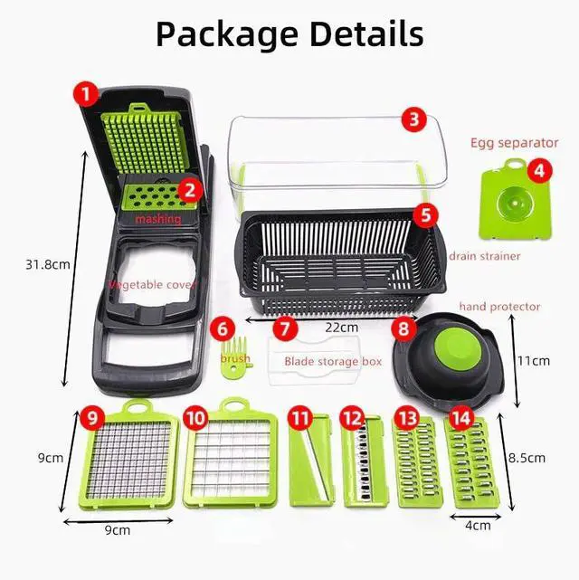 Alt view image 6 of 7 - 15-In-1 Vegetable Fruit Chopper Cutter Food Onion Veggie Dicer Slicer Kitchen-15-In-1 Square slicer with 3 blades