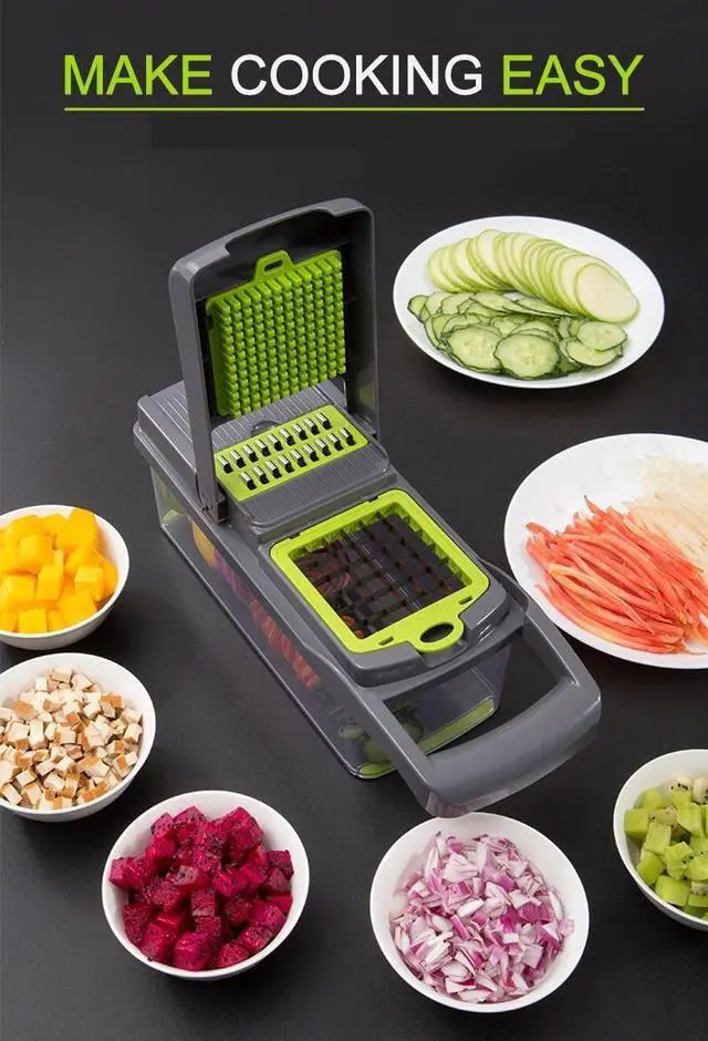 Alt view image 3 of 7 - 15-In-1 Vegetable Fruit Chopper Cutter Food Onion Veggie Dicer Slicer Kitchen-15-In-1 Square slicer with 3 blades