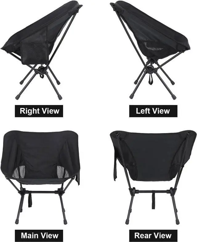 Alt view image 6 of 7 - 2 Pack Collapsible Camp Chairs w/Carrying Bag Outdoor Chair Camping Hiking Black