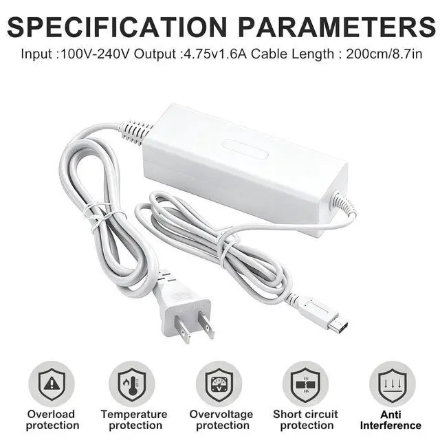 Alt view image 5 of 7 - AC Charger for Nintendo Wii U Gamepad Power Supply Wall Plug Home Fast Charging