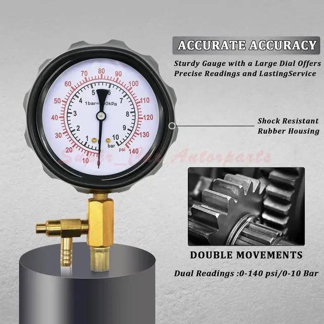 Alt view image 7 of 7 - 0-140 PSI Fuel Injection Pump Pressure Tester Injector Pump Pressure Gauge Set