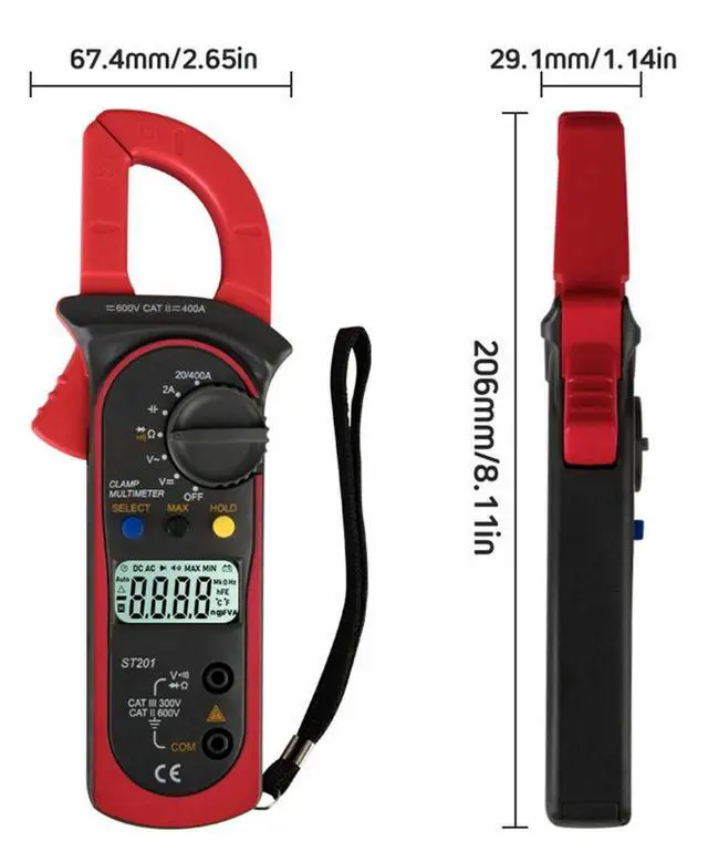 Alt view image 2 of 7 - Digital Multimeter Tester AC DC Volt Ohm Amp Clamp Meter Auto Range LCD Handheld Red