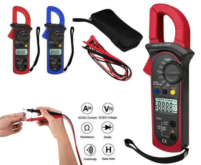 Main image of Digital Multimeter Tester AC DC Volt Ohm Amp Clamp Meter Auto Range LCD Handheld Red