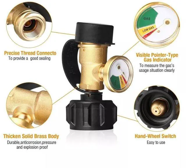 Alt view image 5 of 7 - Propane Tank Pressure Gauge Level Meter with Brass Adapter for BBQ & RV