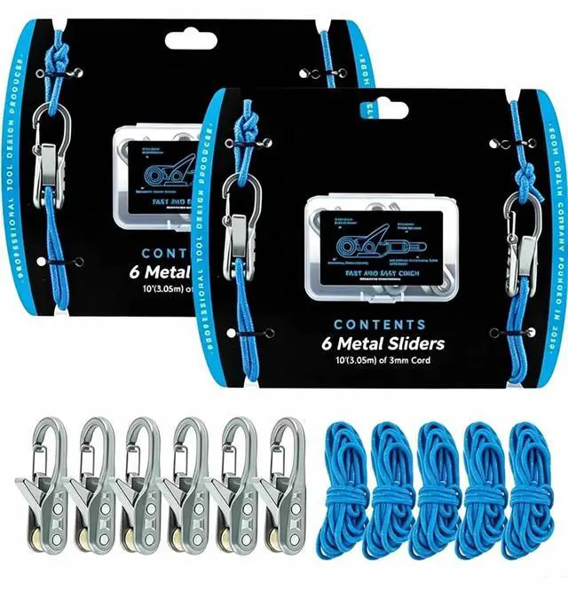 Alt view image 7 of 7 - 6 Hooks+6 Ropes with Roller Tensioner Lock Buckle Tie Down Rope Cargo Tightening 6 Hooks+6 Ropes