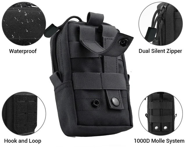 Alt view image 5 of 7 - Tactical MOLLE EDC Utility Waist Bag Phone Pouch Vest Fish Biking Outdoor Belt Black