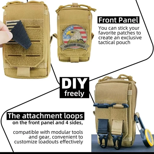 Alt view image 7 of 7 - Tactical MOLLE EDC Utility Waist Bag Phone Pouch Vest Fish Biking Outdoor Belt Black
